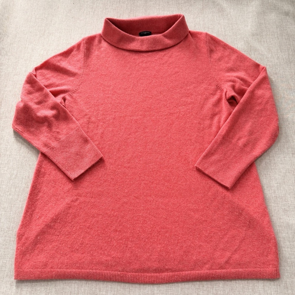 Talbots 100% Cashmere Women's 1X Plus Size Pink Soft Wool Turtleneck Cowl‎ neck